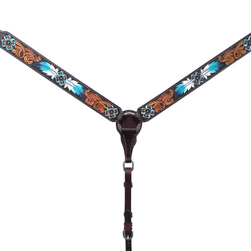 Bar H Equine American Leather Horse Saddle Tack One Ear Headstall | Breast Collar Browband Wither Strap Set for Horses BER117